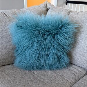 Luxurious Teal LambSkin Fur Throw Pillow